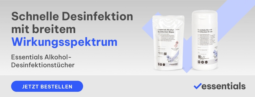 Schnelle Desinfektion mit breitem Wirkungsspektrum, Essentials Alkohol-Desinfektionstuecher